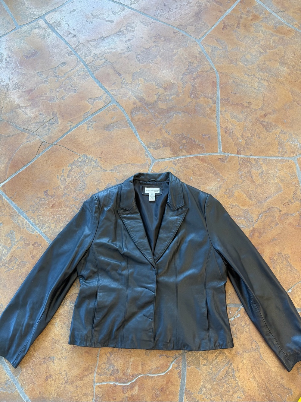 Croft & Barrow Women's Black Lambskin Genuine Leather Blazer jacket XL